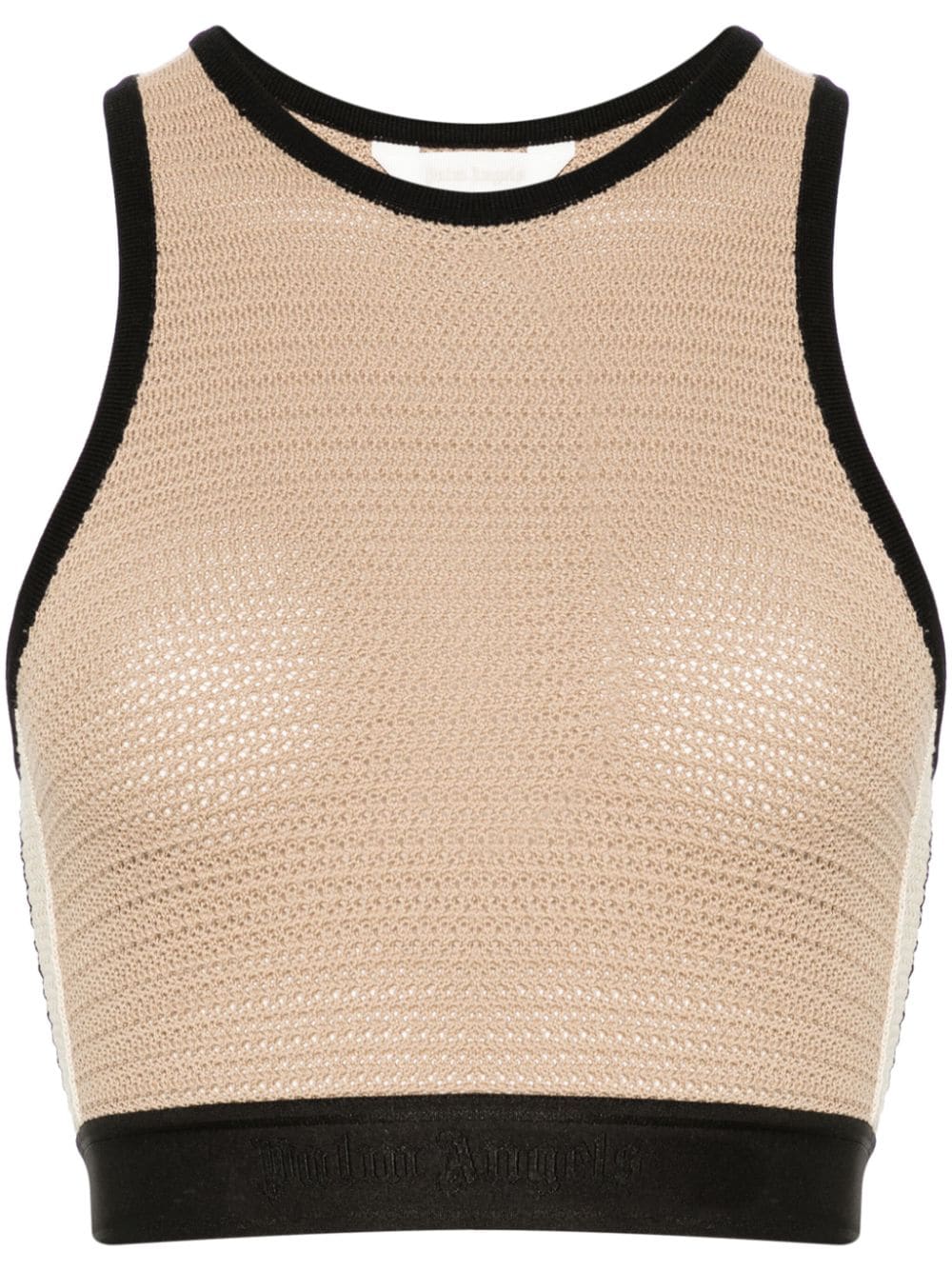 Palm Angels Logo-Tape Cropped Tank Top — Beige