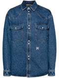 Palm Angels Logo-Embroidered Denim Shirt — Blue