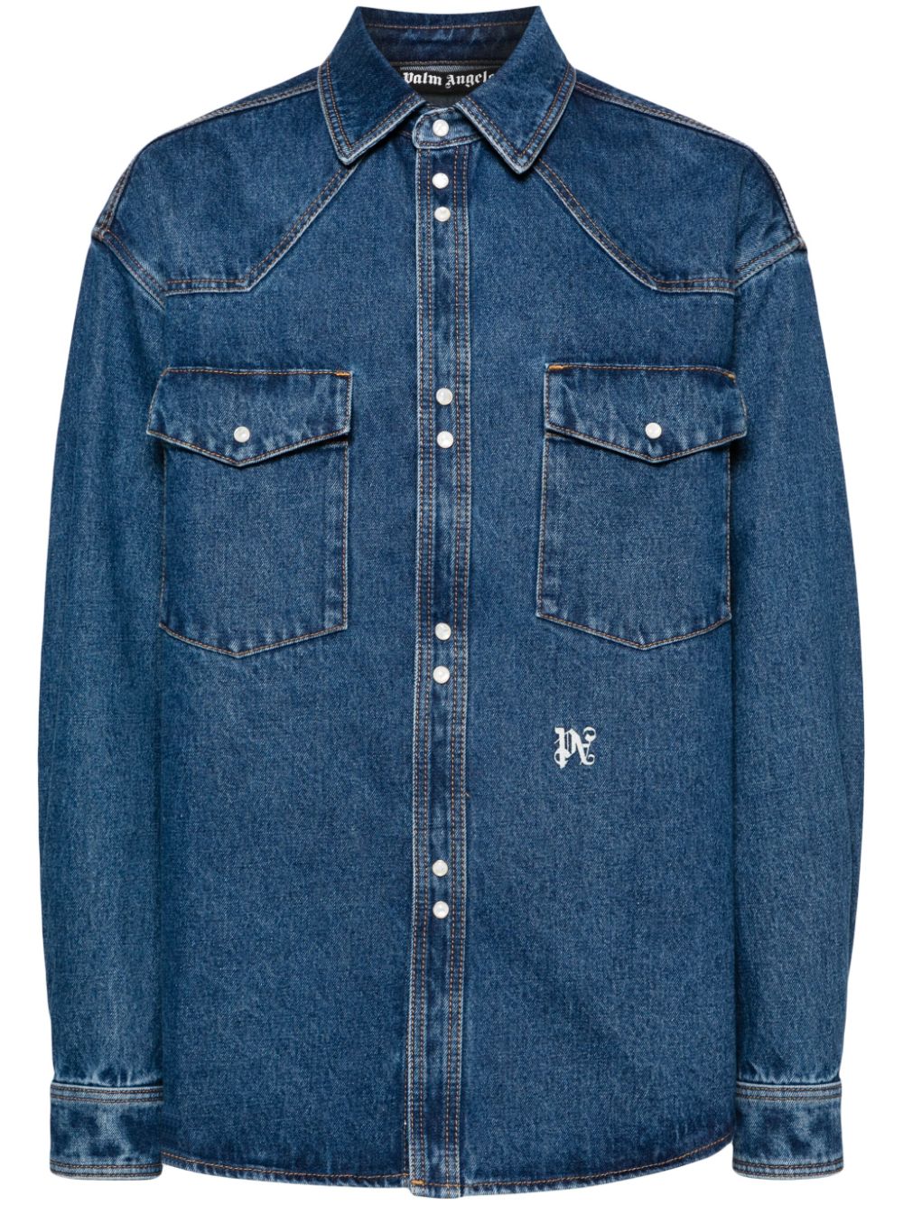 Palm Angels Logo-Embroidered Denim Shirt — Blue