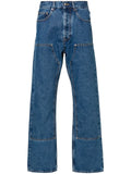 Palm Angels Logo-Embossed Monogram Denim Jeans — Blue