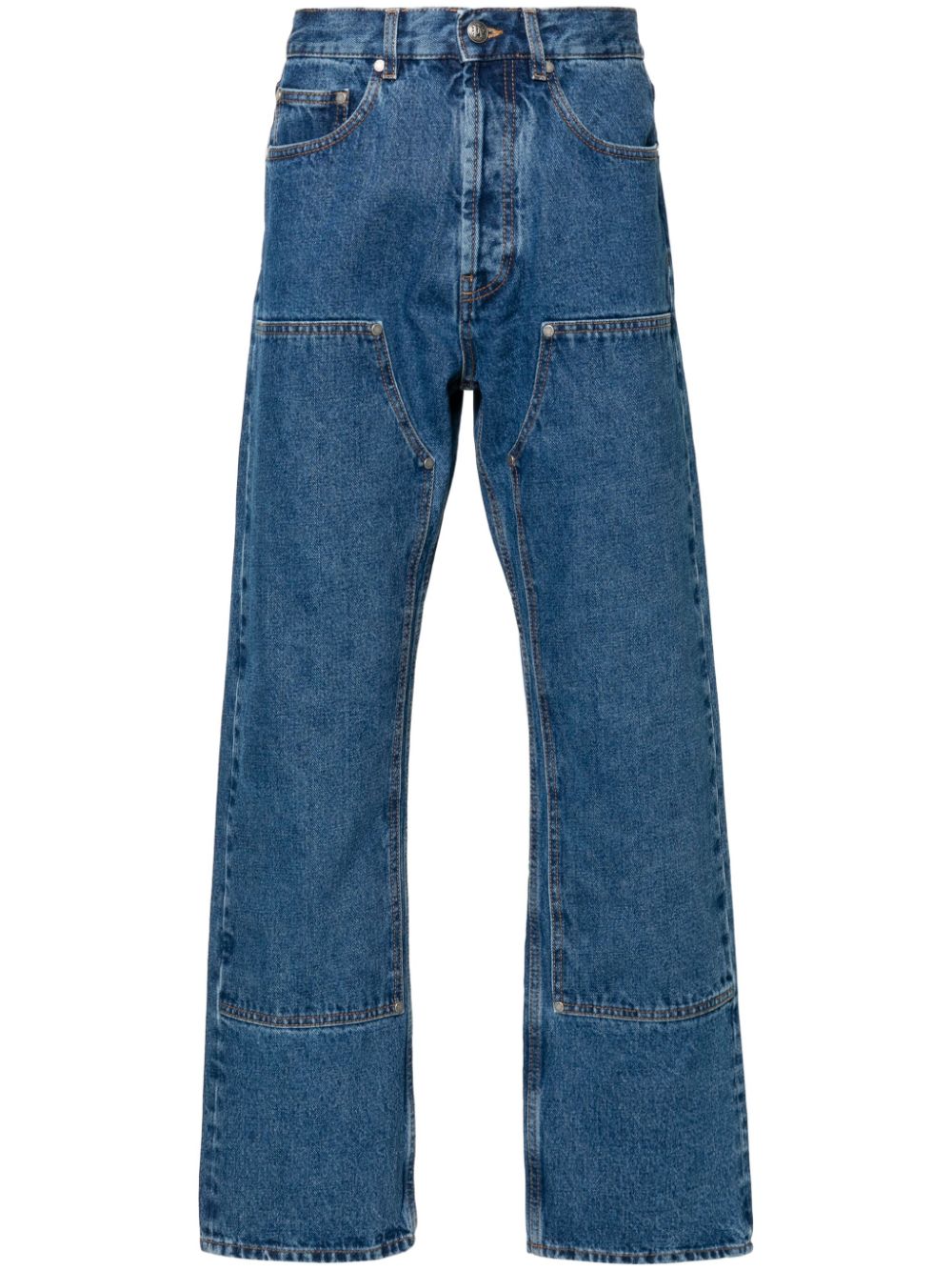 Palm Angels Logo-Embossed Monogram Denim Jeans — Blue