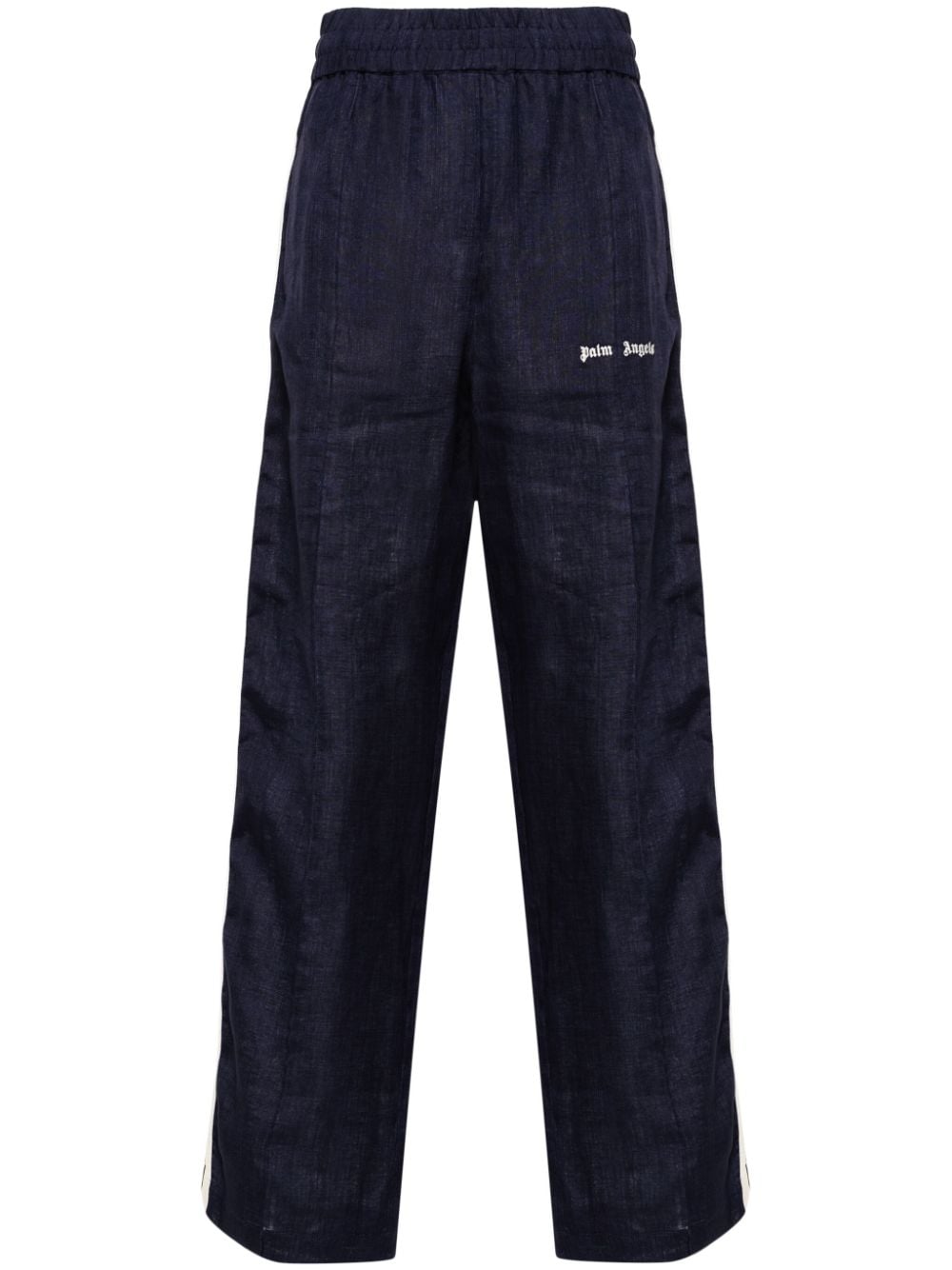 Palm Angels Logo-Embroidered Linen-Cotton Track Pants — Navy