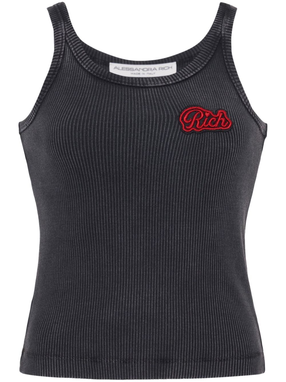 Alessandra Rich Logo-Embroidered Ribbed Cotton Tank Top — Grey