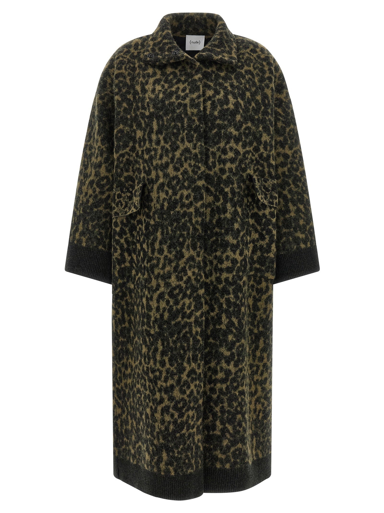 Nude Animal Print Wool Blend Coat — black