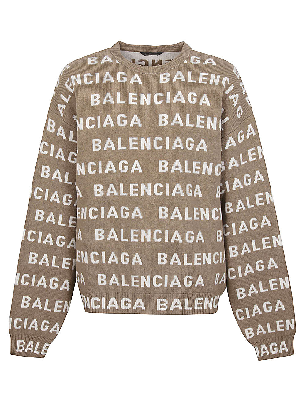 Balenciaga Logo-Intarsia Sweater — Beige