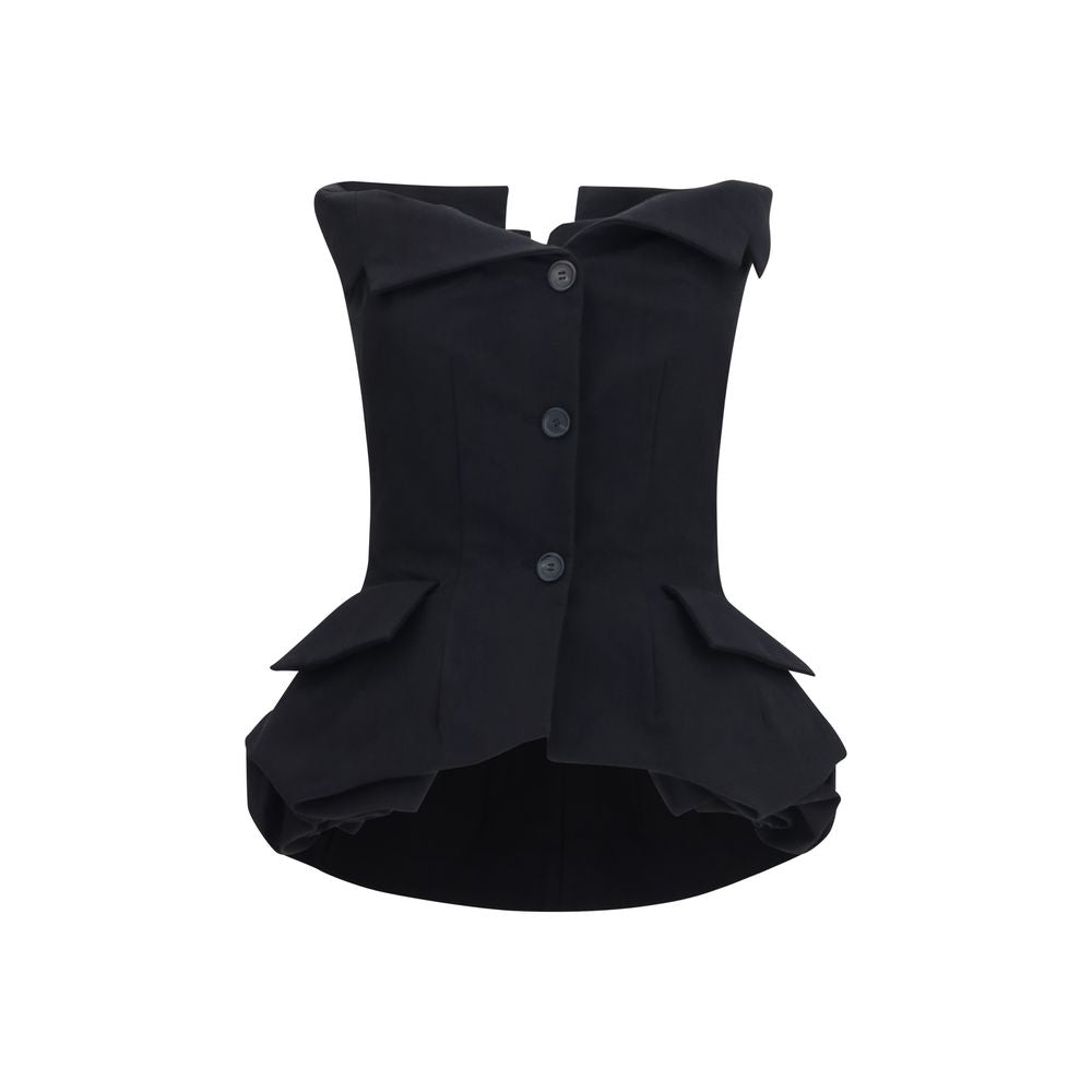 Magda Butrym Boned Bustier with Peplum Bustier Corset Top — Black