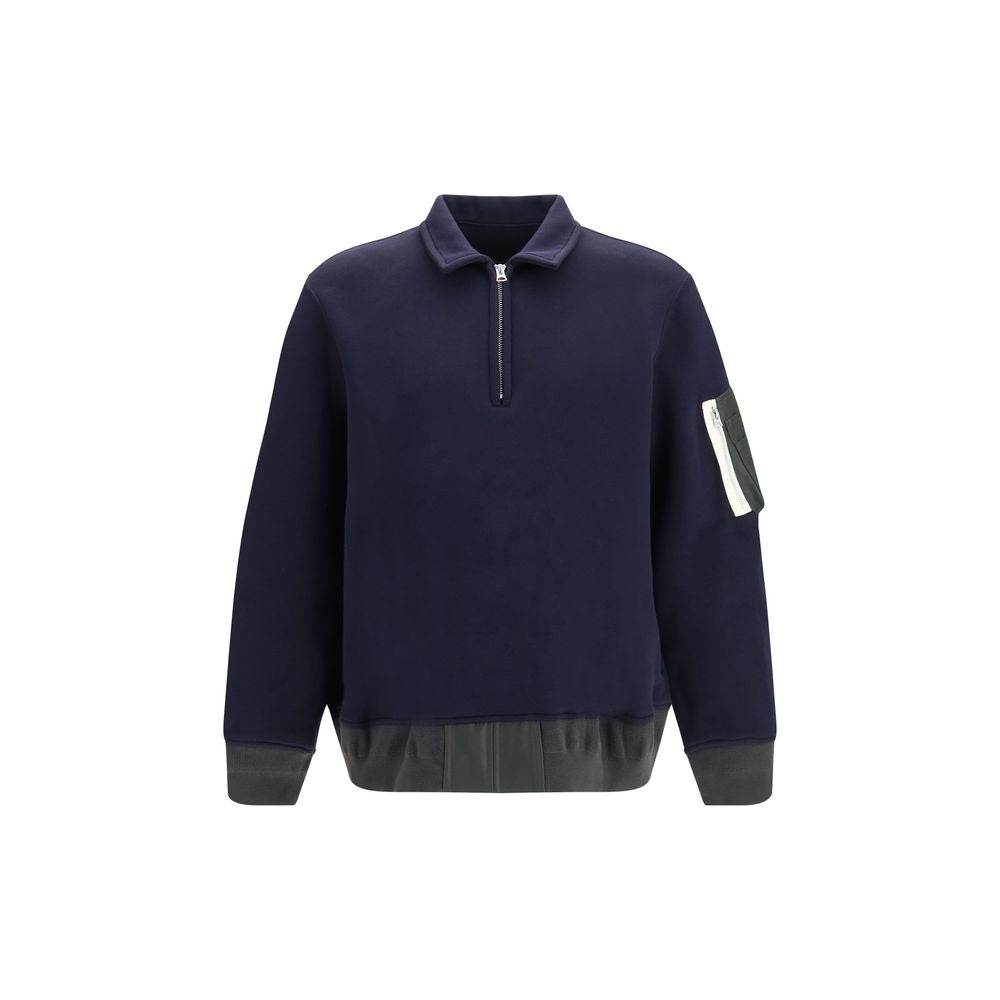 Sacai Terry Cloth Zip Polo Shirt — Navy