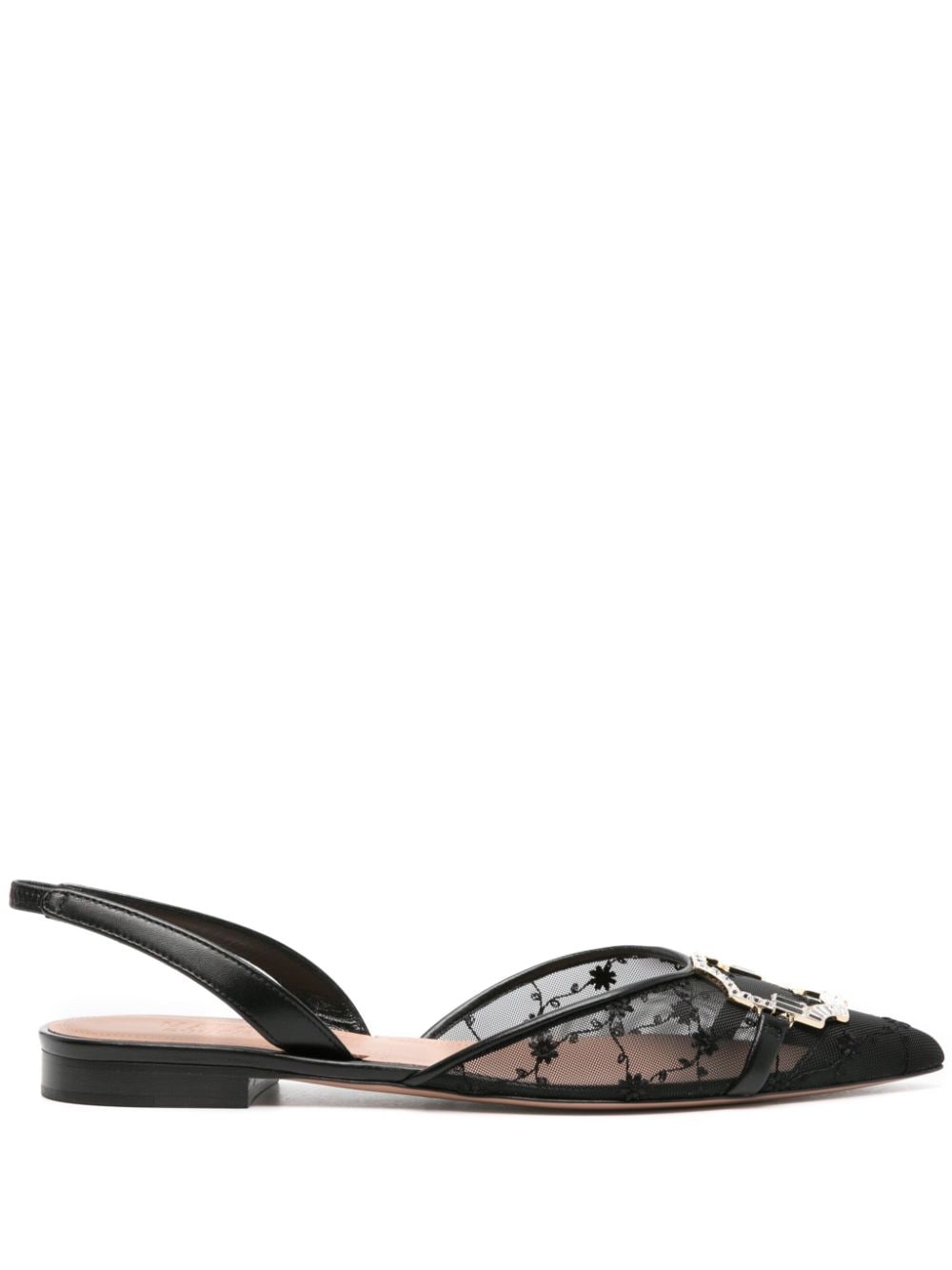 Malone Souliers Embellished Mesh Flat — Black
