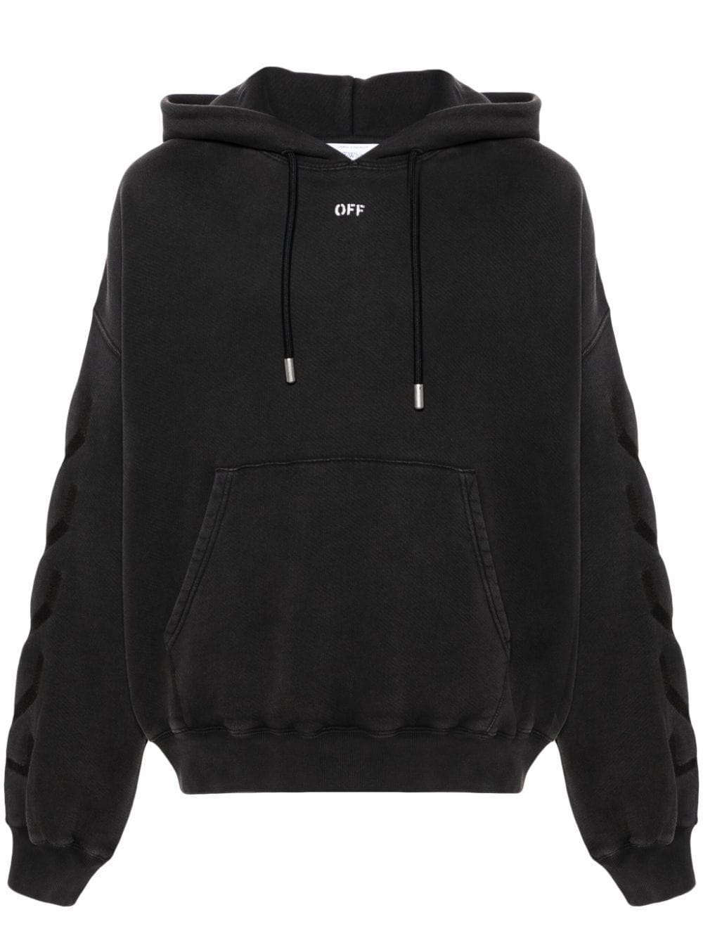 Off White Logo-Stamped Cotton Hoodie — Black