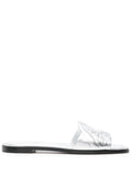 Alexander McQueen Logo-Embossed Metallic Slide Sandal — Silver