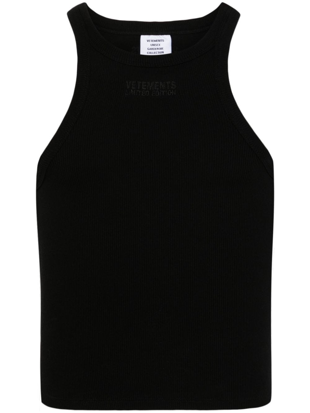 Vetements Logo-Embroidered Cotton Tank Top — Black