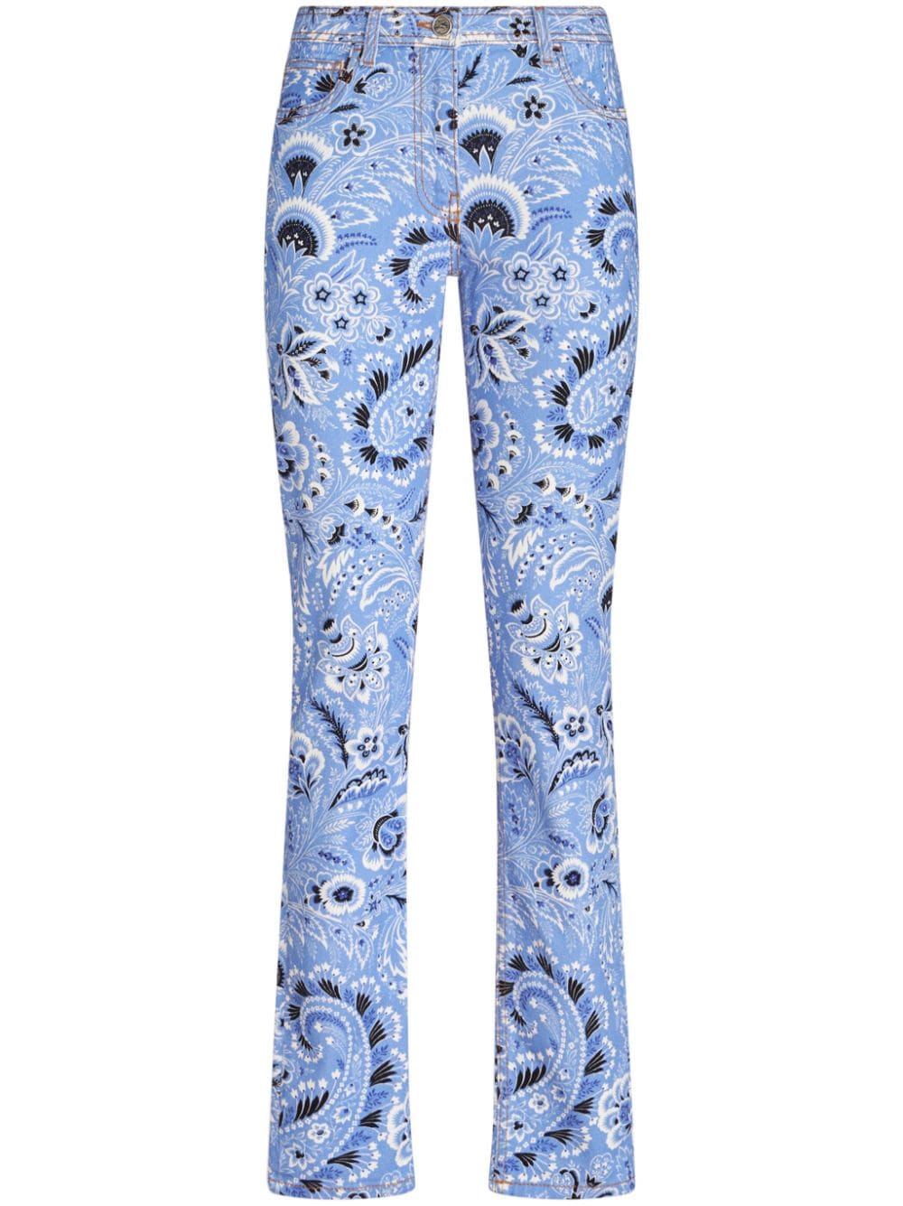 Etro Bandana-Print Jeans — Cornflower Blue