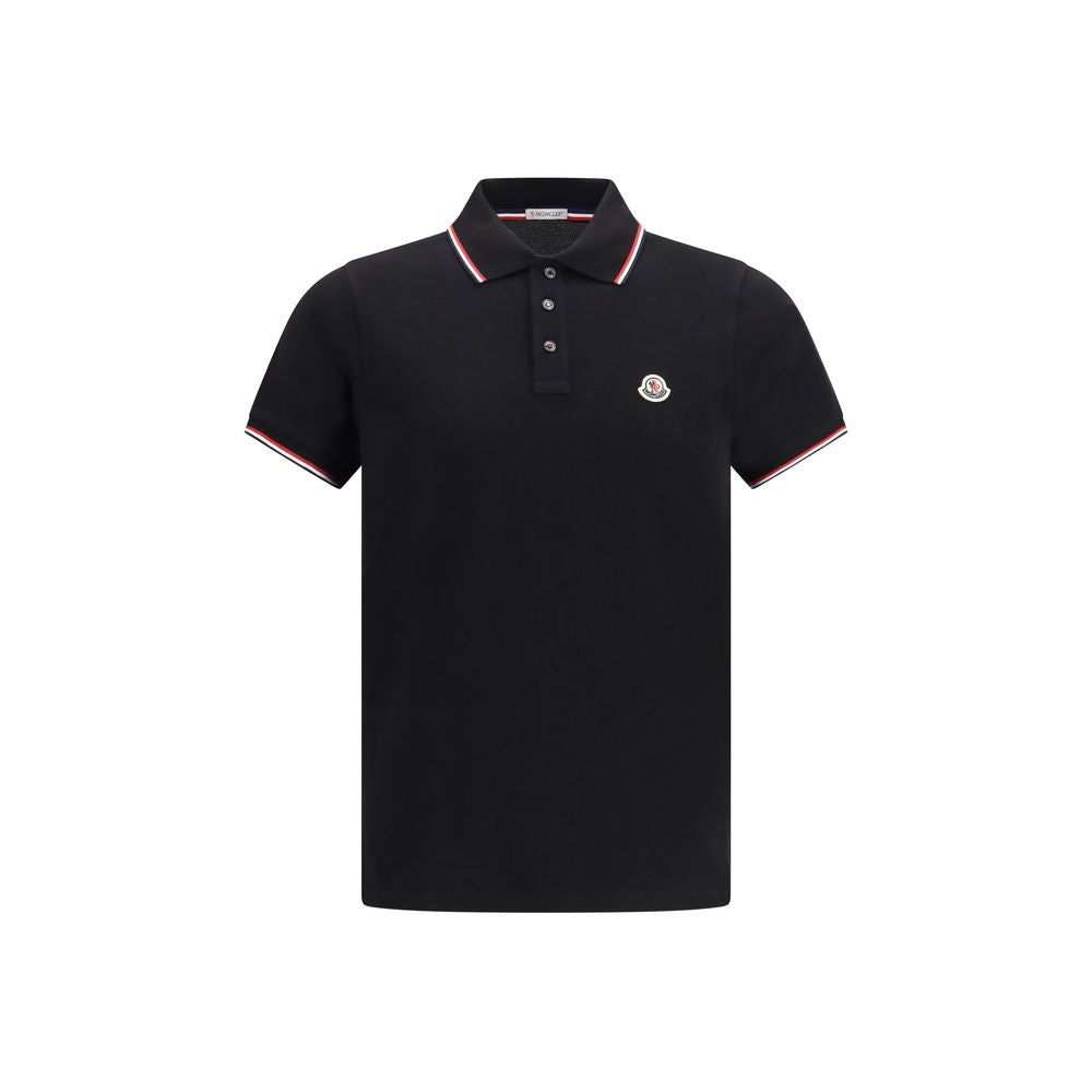 Moncler Tricolour-Trim Cotton Piqué Polo Shirt — Black