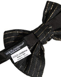 Dolce & Gabbana Pinstripe Silk Bow Tie — Black