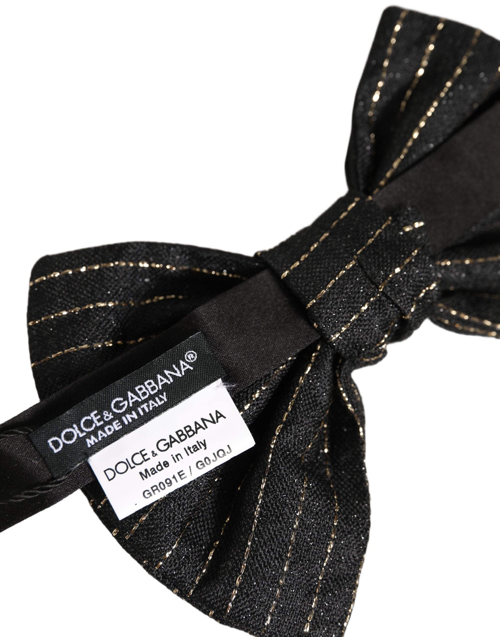 Dolce & Gabbana Pinstripe Silk Bow Tie — Black