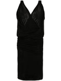 Saint Laurent Draped V-Neck Dress — Black