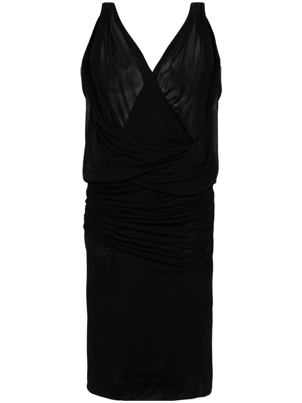 Saint Laurent Draped V-Neck Dress — Black