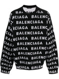 Balenciaga Logo Intarsia Knit Sweater — Black