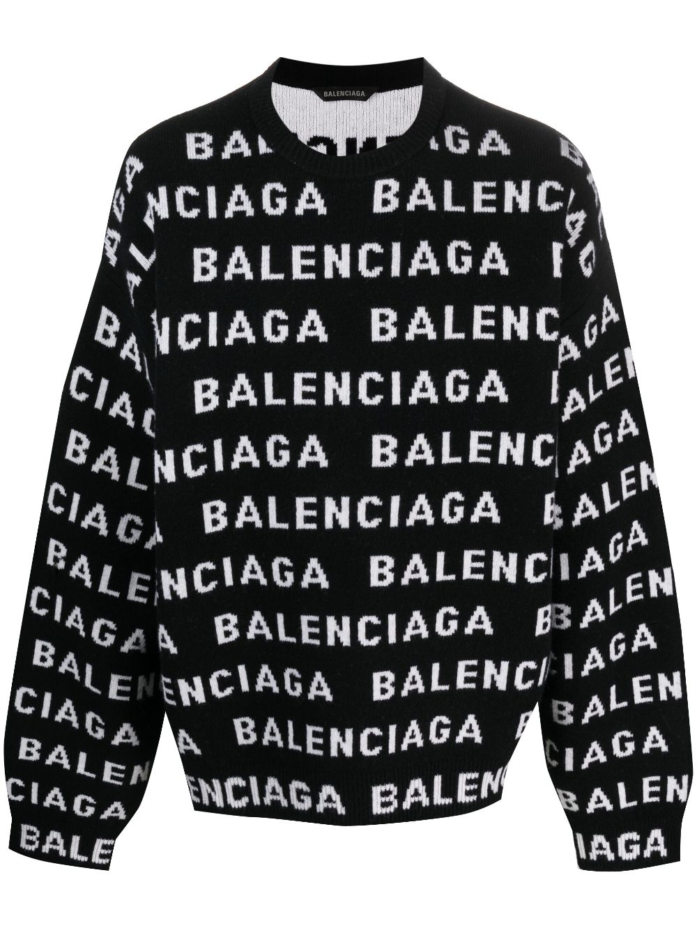 Balenciaga Logo Intarsia Knit Sweater — Black