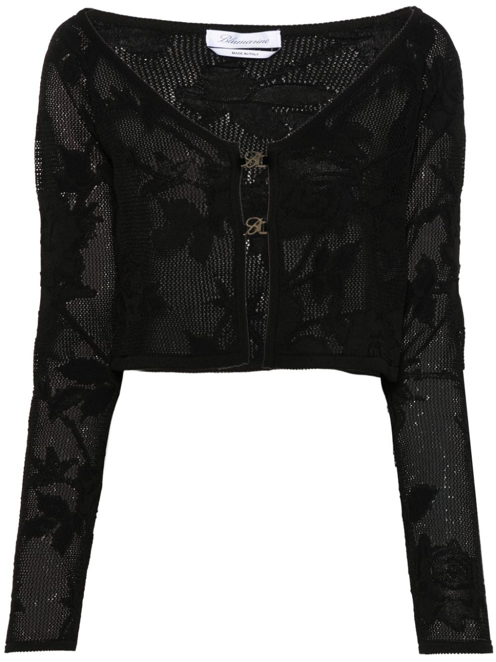 Blumarine Crochet Openwork Floral Cardigan — Black