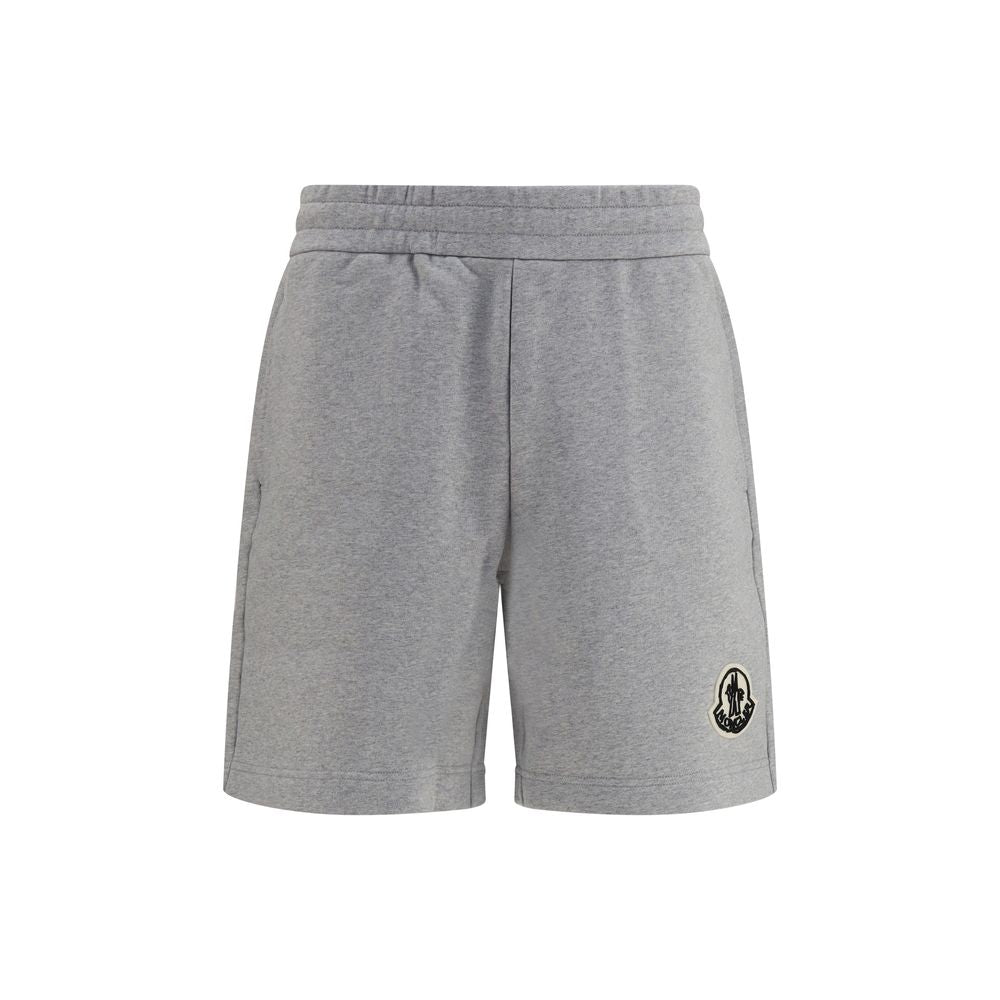 Moncler Logo-Appliqué Cotton Bermuda Shorts — Gray