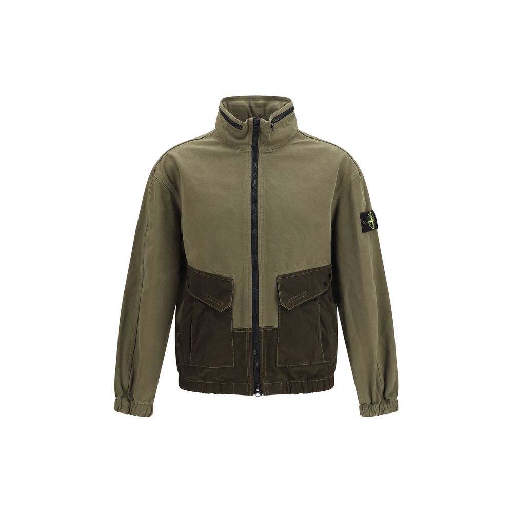 Stone Island Bicolor Cotton Shell Jacket — Green