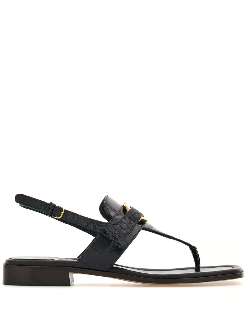 Ferragamo Gancini-Buckle Leather Sandal — Black