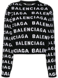 Balenciaga Logo-Intarsia Wool Sweater — Black
