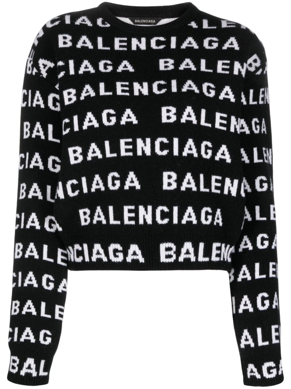 Balenciaga Logo-Intarsia Wool Sweater — Black