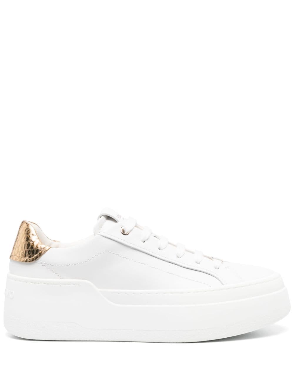 Ferragamo Metallic Heel-Accent Platform Sneaker — White