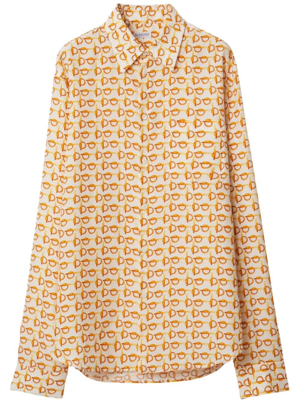 Burberry Silk Poplin Logo-Print Shirt — Orange