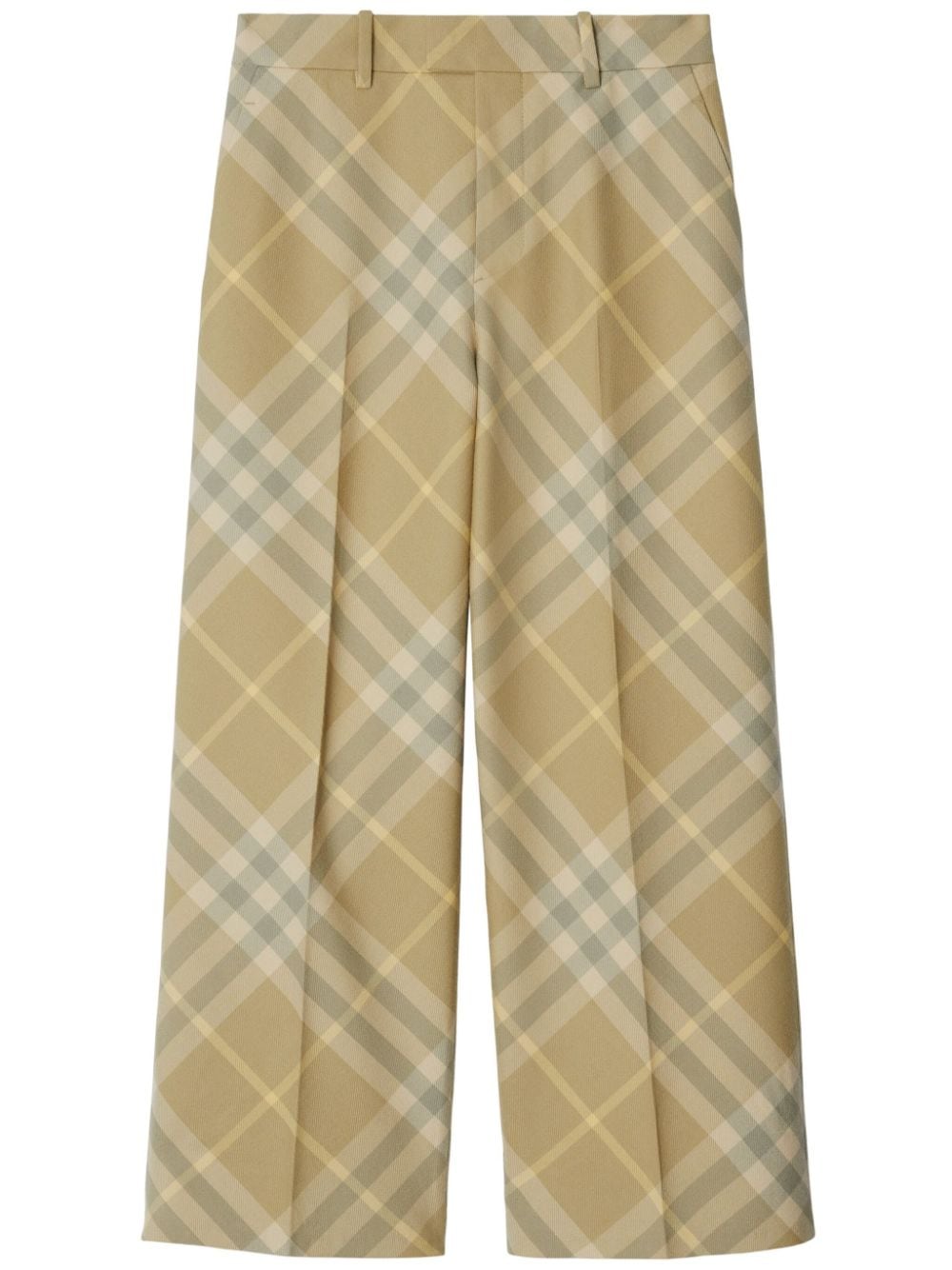 Burberry Check-Print Wool Trousers — Beige