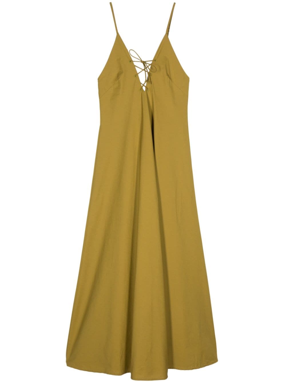 Forte Forte Cotton Poplin V-Neck Dress — Khaki