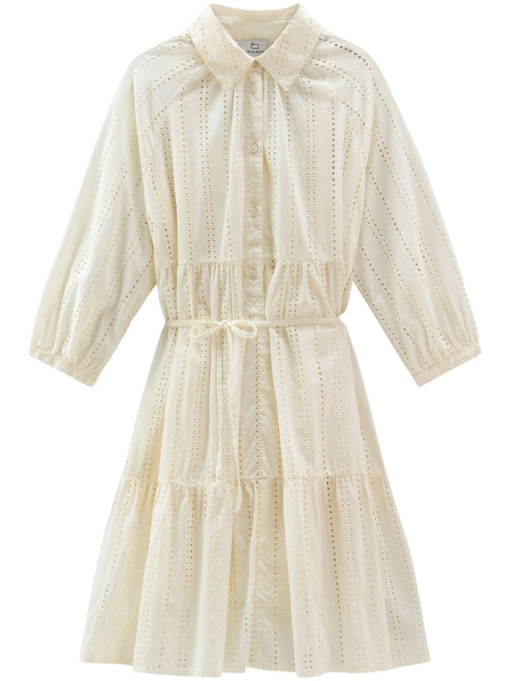Woolrich Broderie Anglaise Cotton Shirt Dress — Ecru