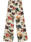 Alberto Biani Floral Printed Silk Trousers — Cream
