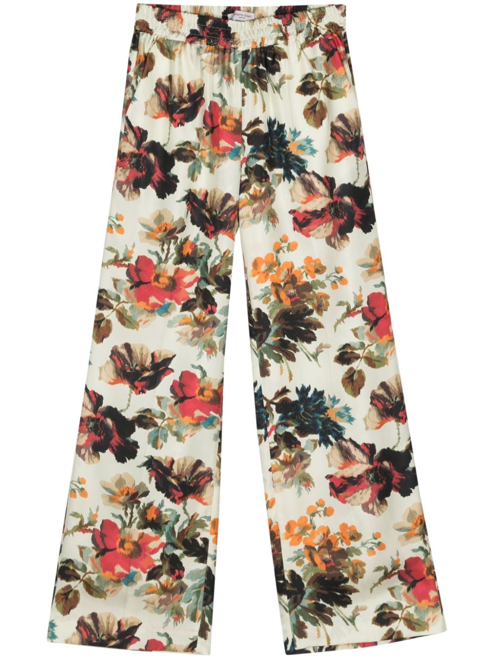 Alberto Biani Floral Printed Silk Trousers — Cream