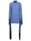 Taller Marmo Main Fringed Long-Sleeve Mini Dress — Blue