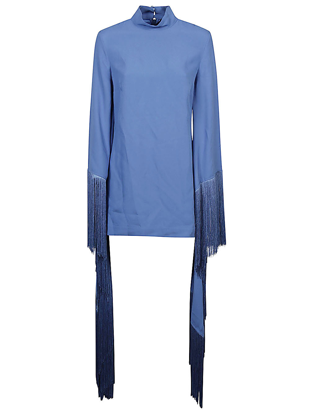 Taller Marmo Main Fringed Long-Sleeve Mini Dress — Blue