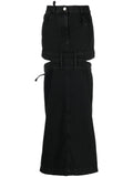 The Attico Logo-Embroidered Denim Skirt — Black
