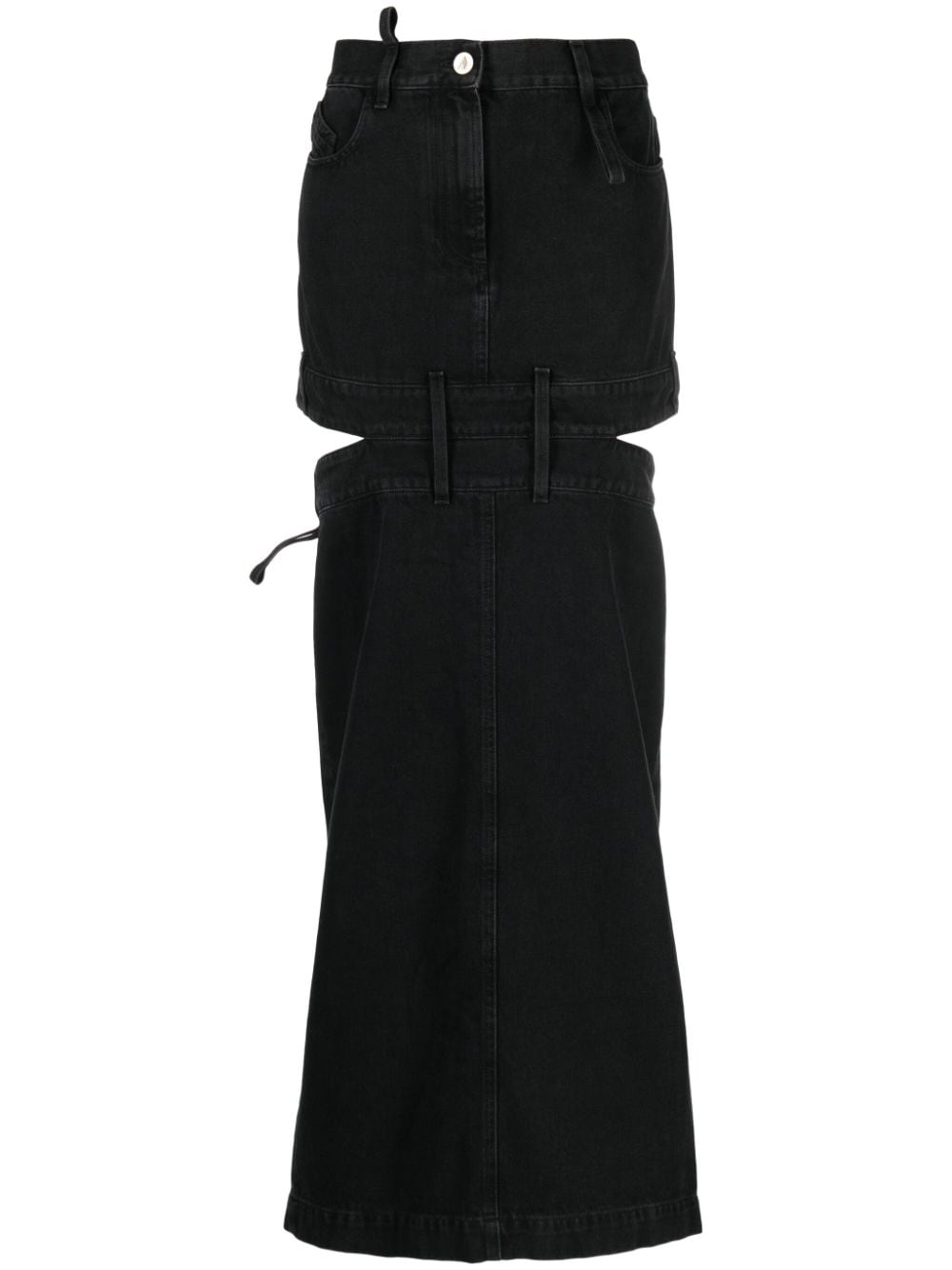 The Attico Logo-Embroidered Denim Skirt — Black