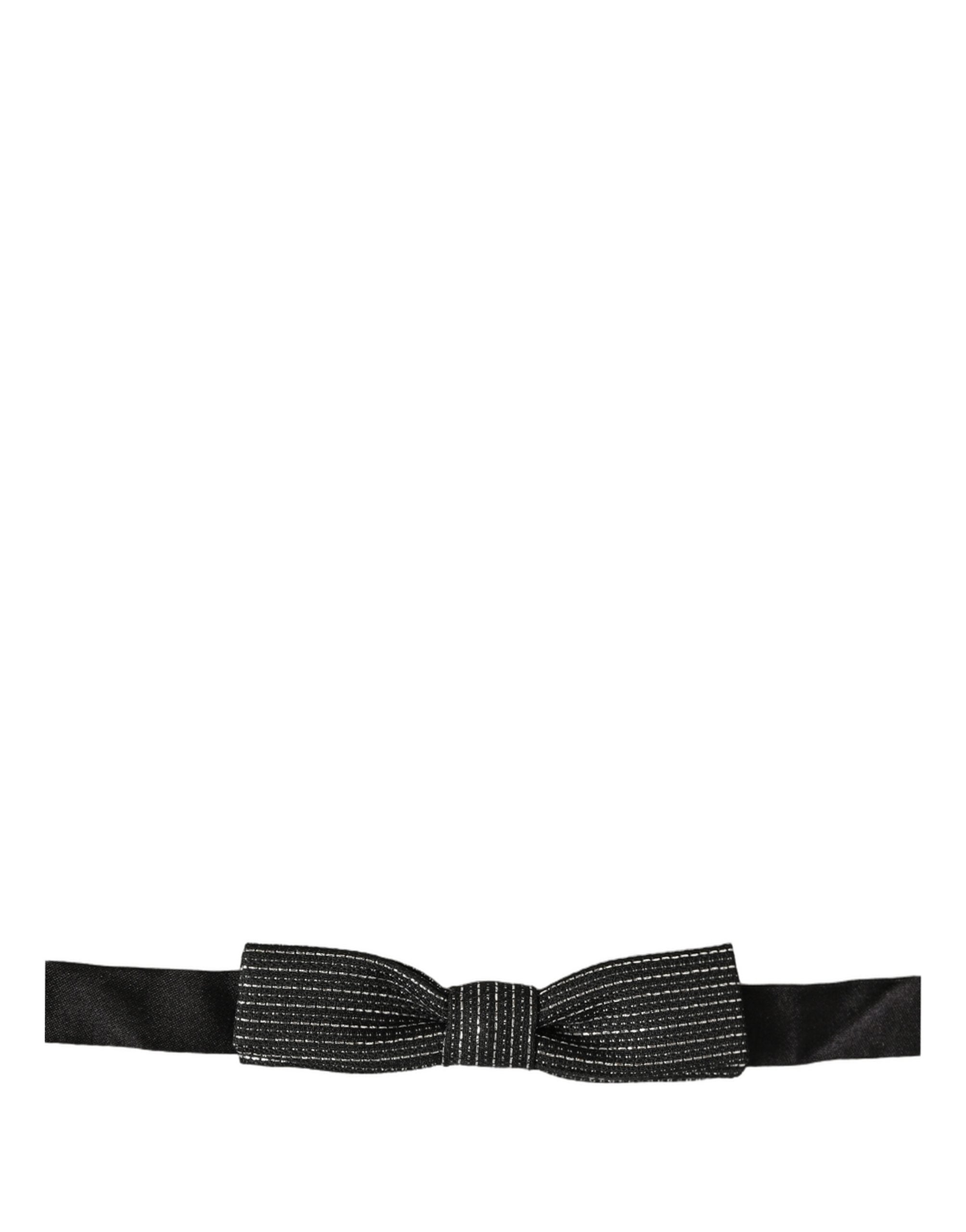 Dolce & Gabbana Ribbed Metallic Bow Tie — Black