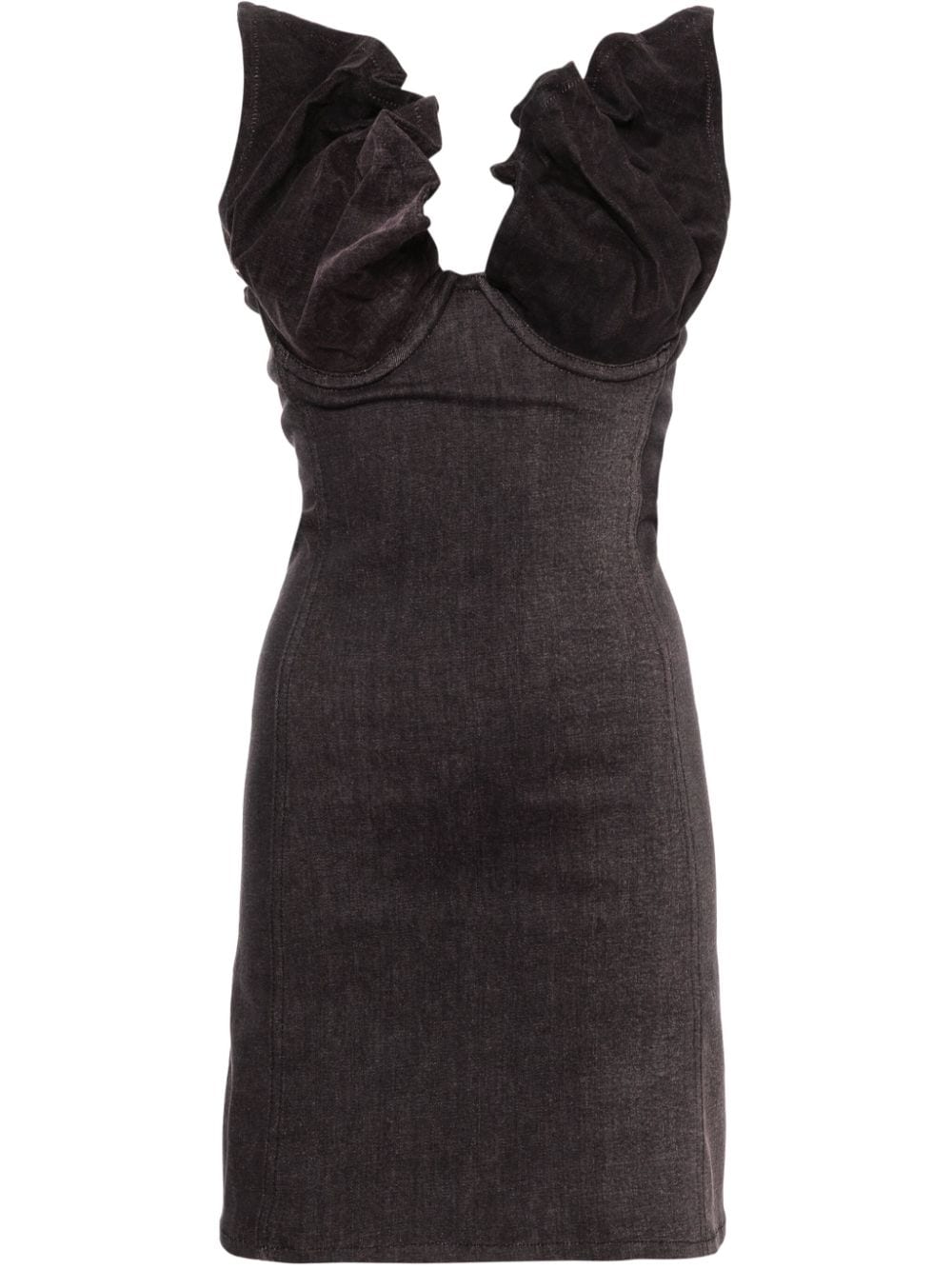 Y/Project Ruffle-Trim Denim Dress — Charcoal