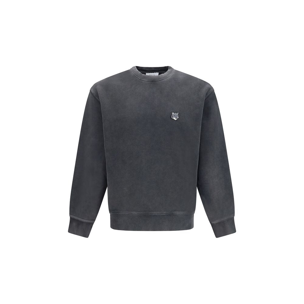 Maison Kitsuné Fox Head-Embroidered Cotton Sweatshirt — Gray