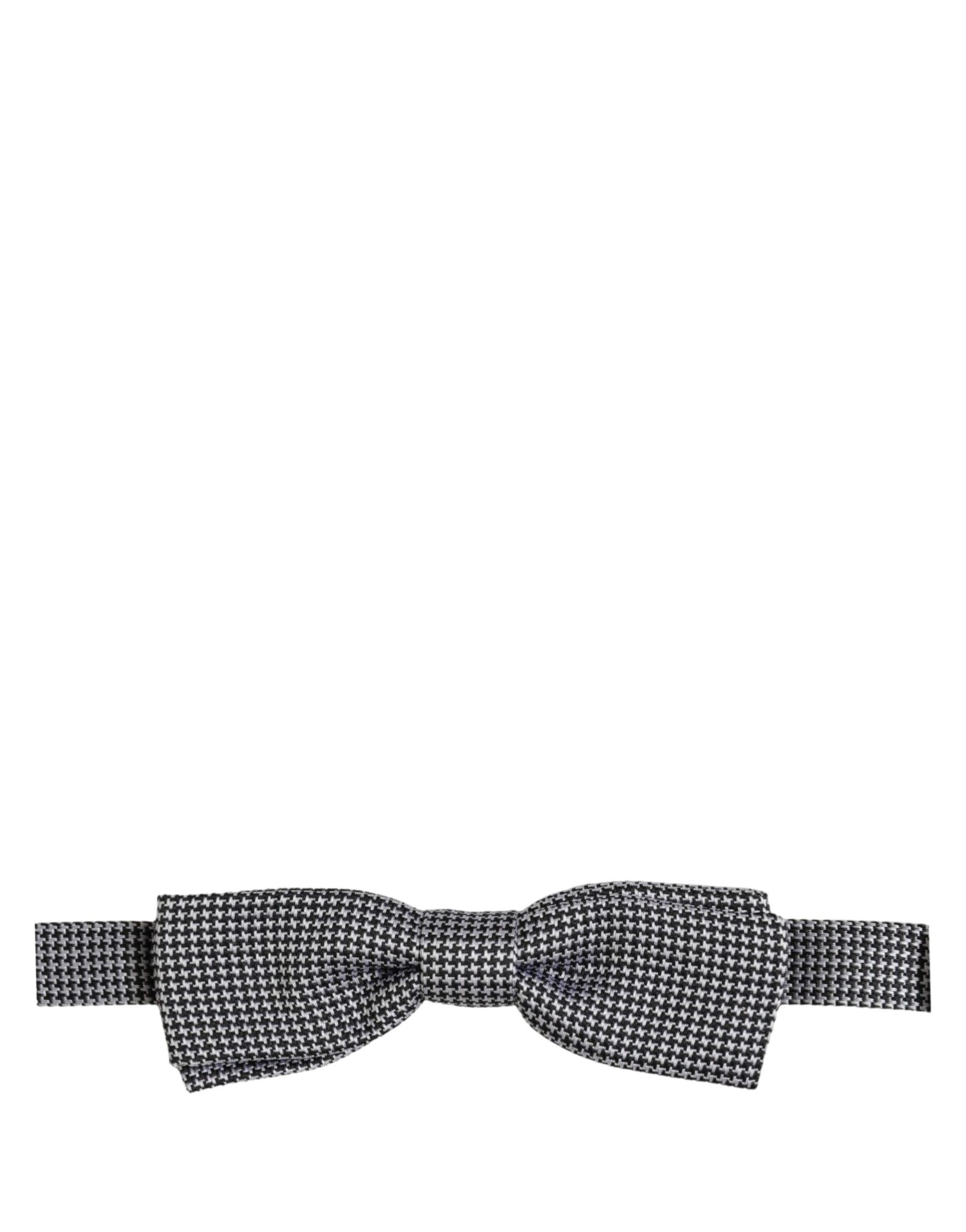 Dolce & Gabbana Houndstooth Silk Bow Tie — Black