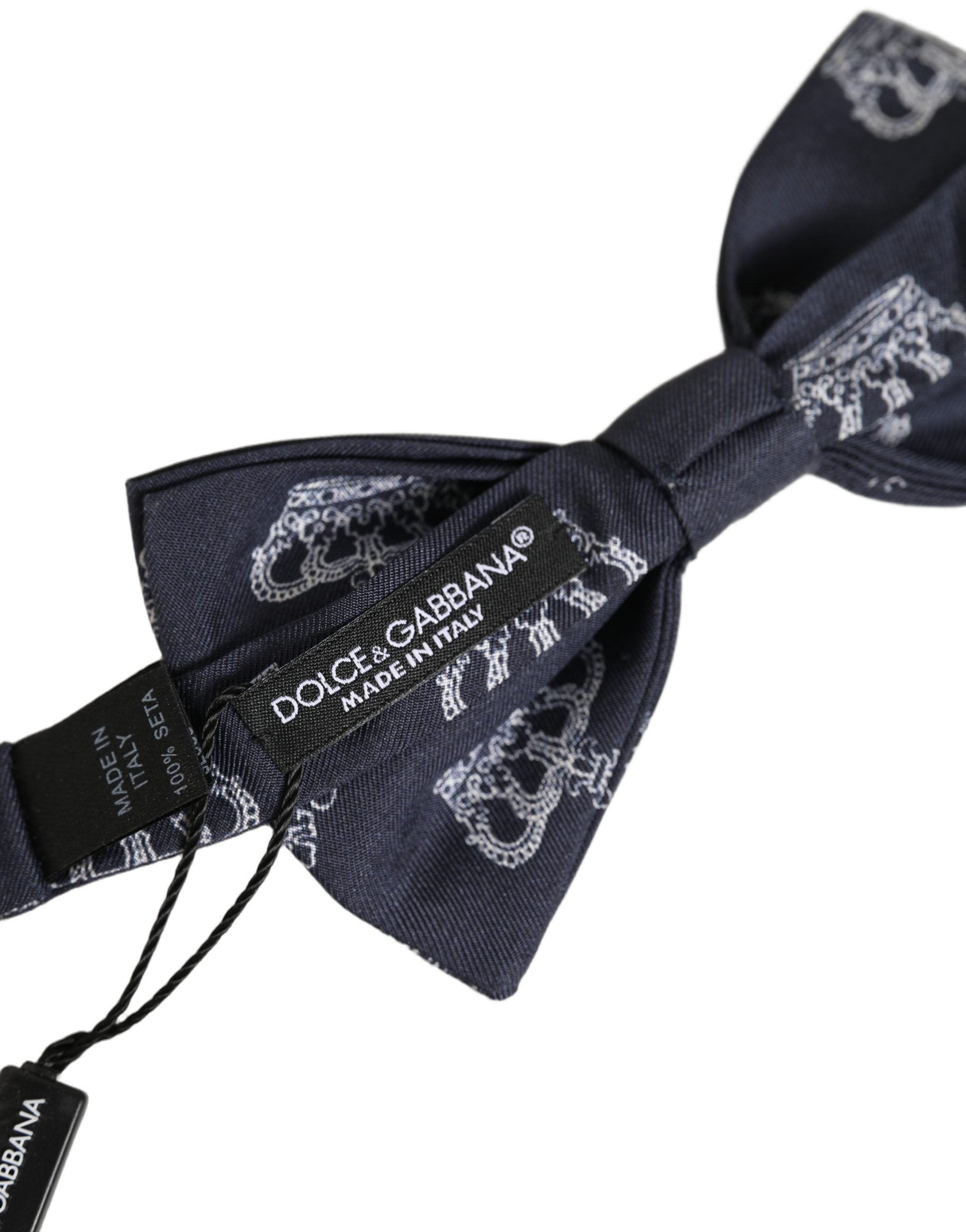 Dolce & Gabbana Silk Crown-Embroidered Bow Tie — Black