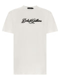 Camiseta de Algodón con Logo Bordado Dolce & Gabbana — Blanco