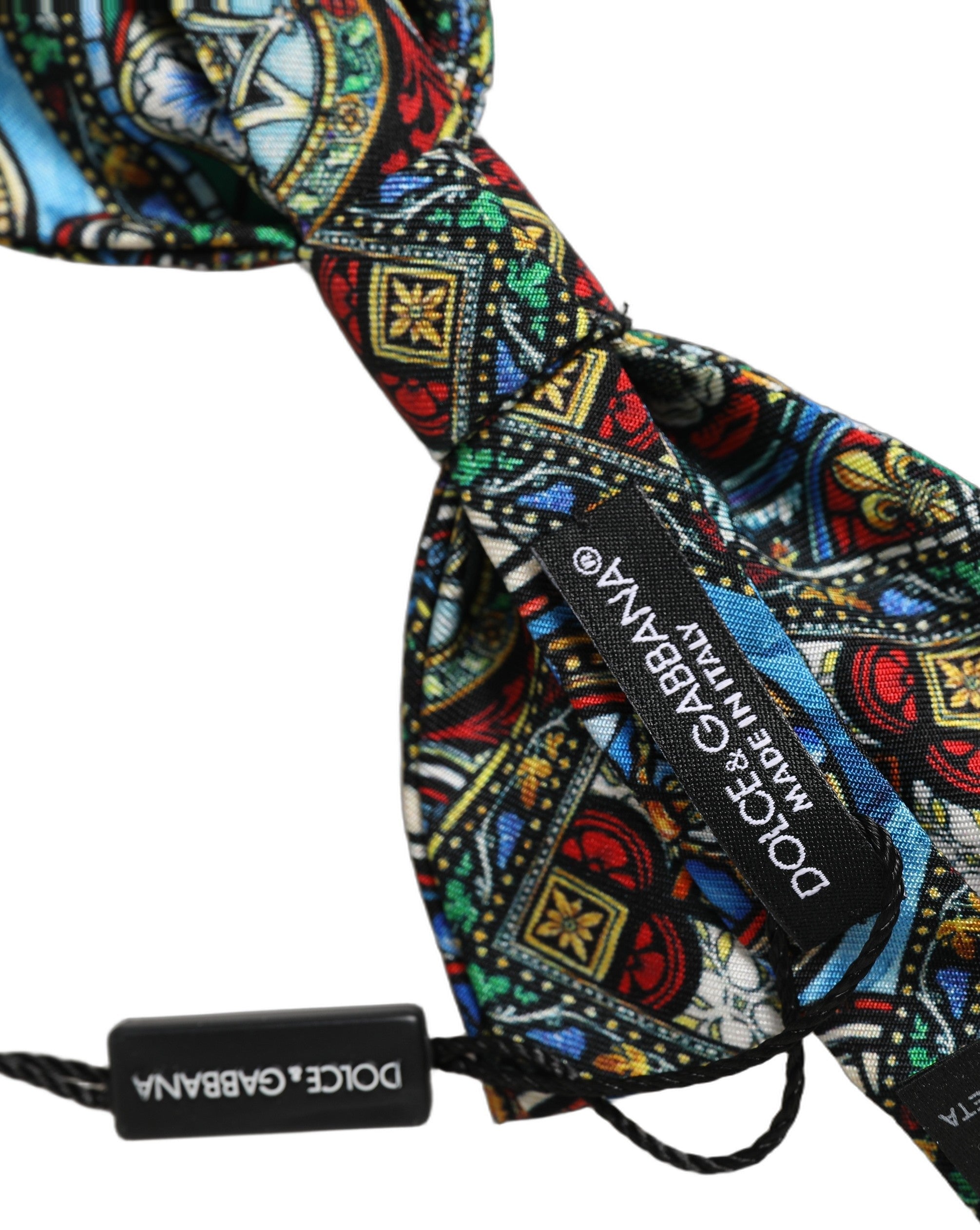 Dolce & Gabbana Sicilian Stained-Glass Silk Bow Tie — Multicolor