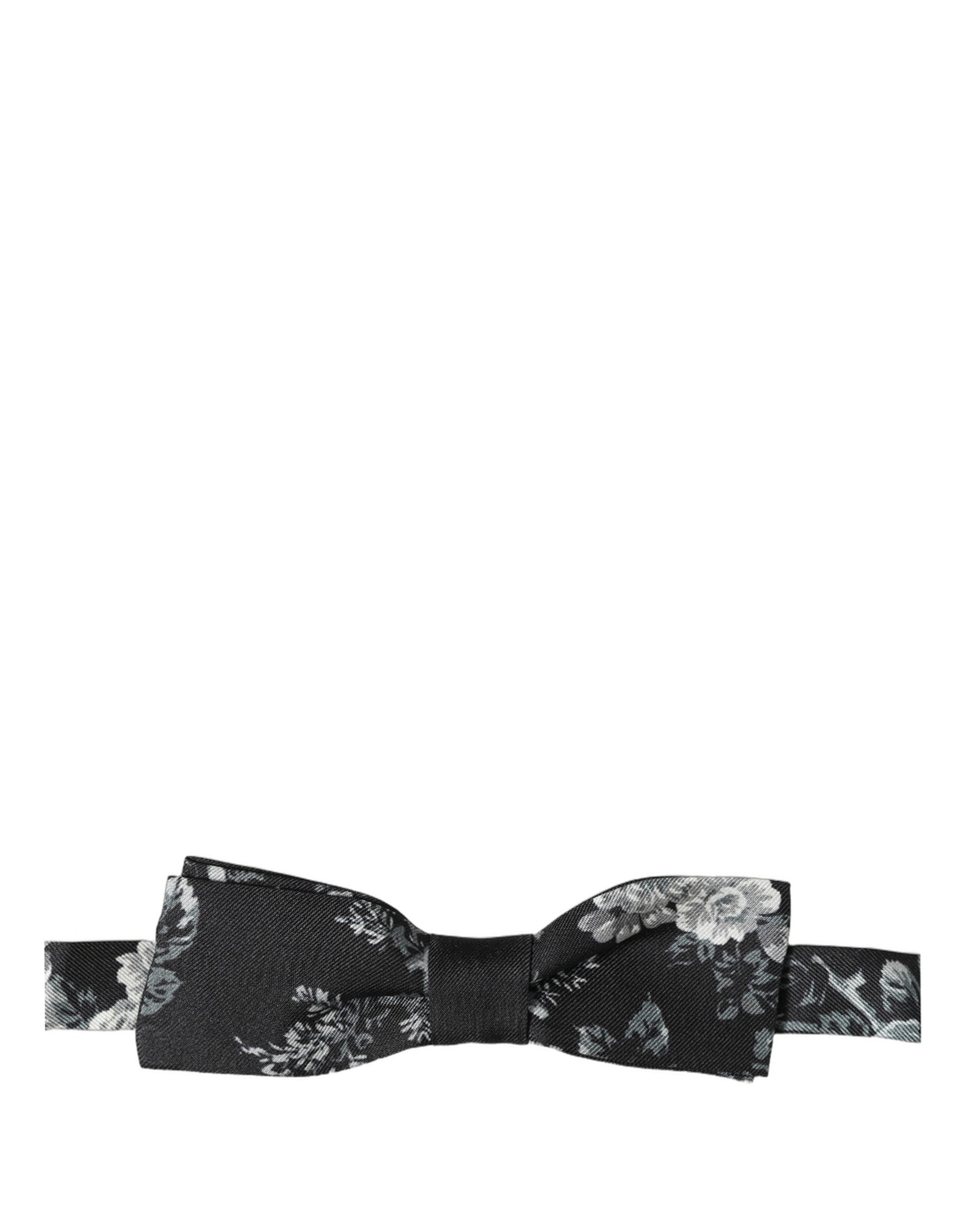 Dolce & Gabbana Floral Silk Bow Tie — Black