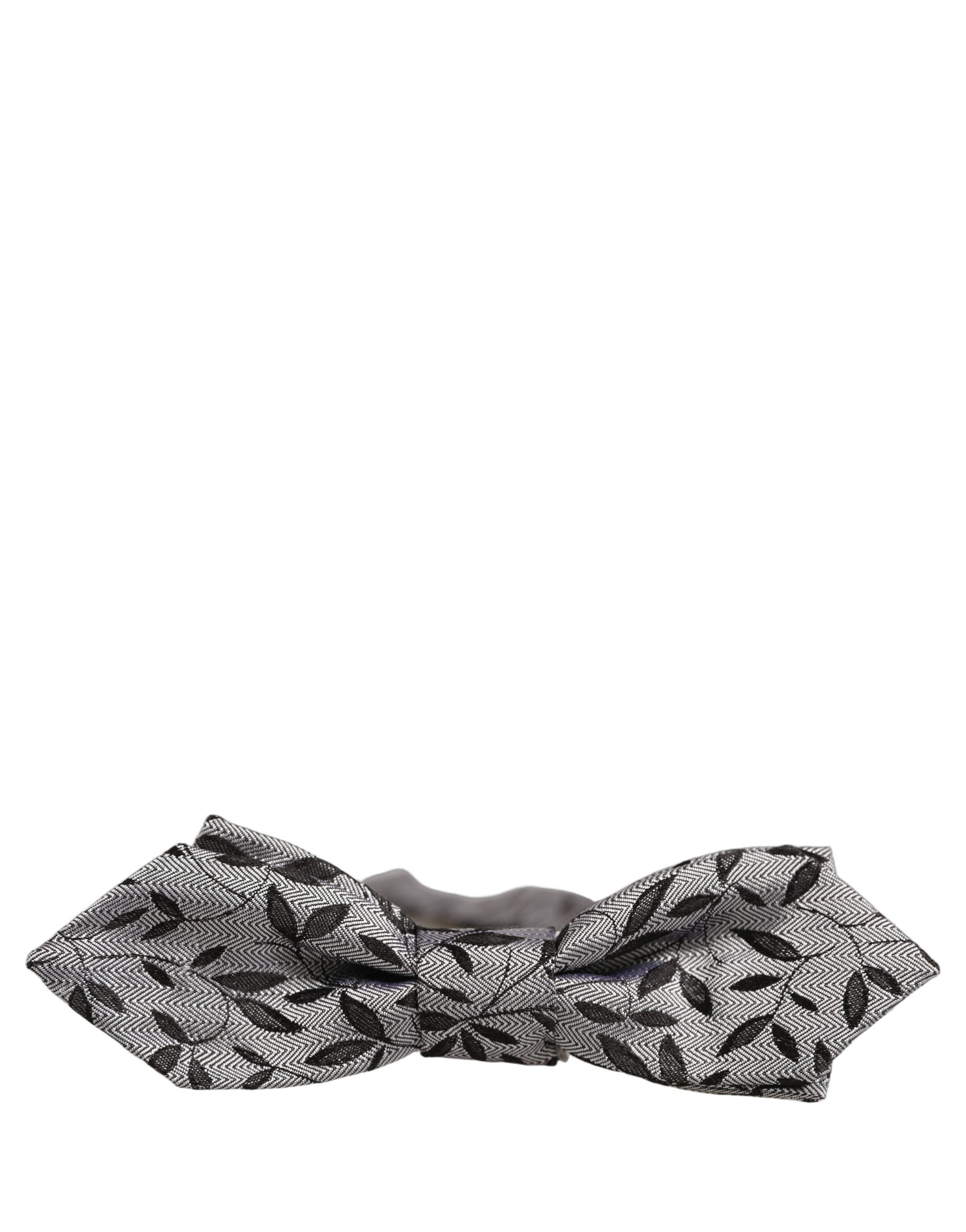 Dolce & Gabbana Abstract Leaf Silk Bow Tie — Gray