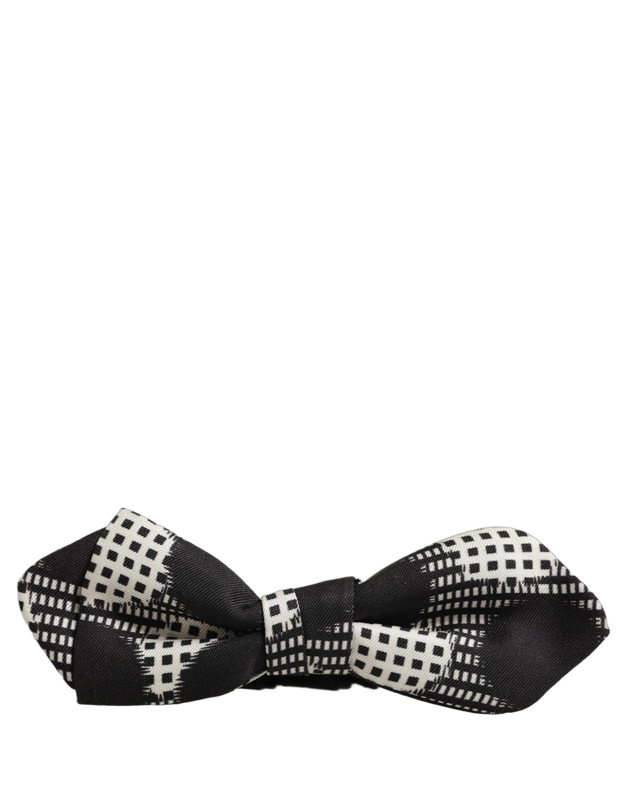 Dolce & Gabbana Black and White Checkered Silk Bow Tie — Black